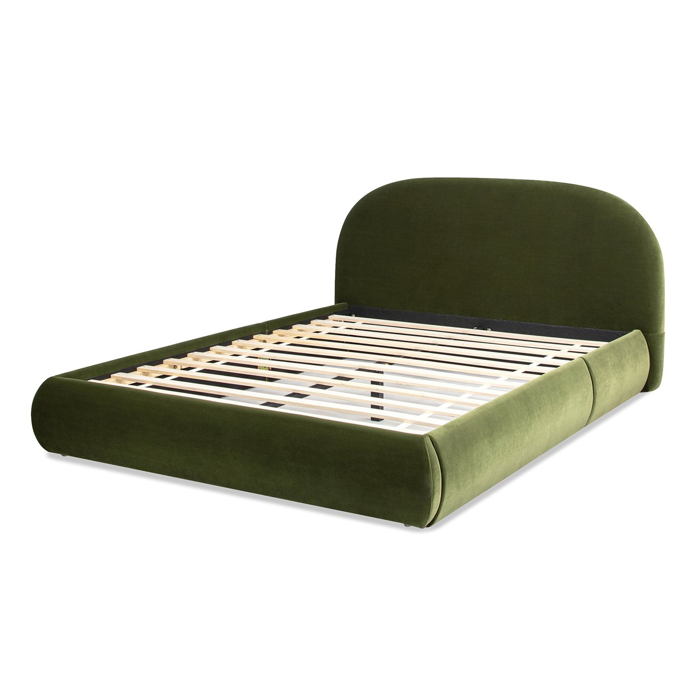 Archie - Queen Puffy Grounded Upholstered Platform Bed - Olive Green - Image 3