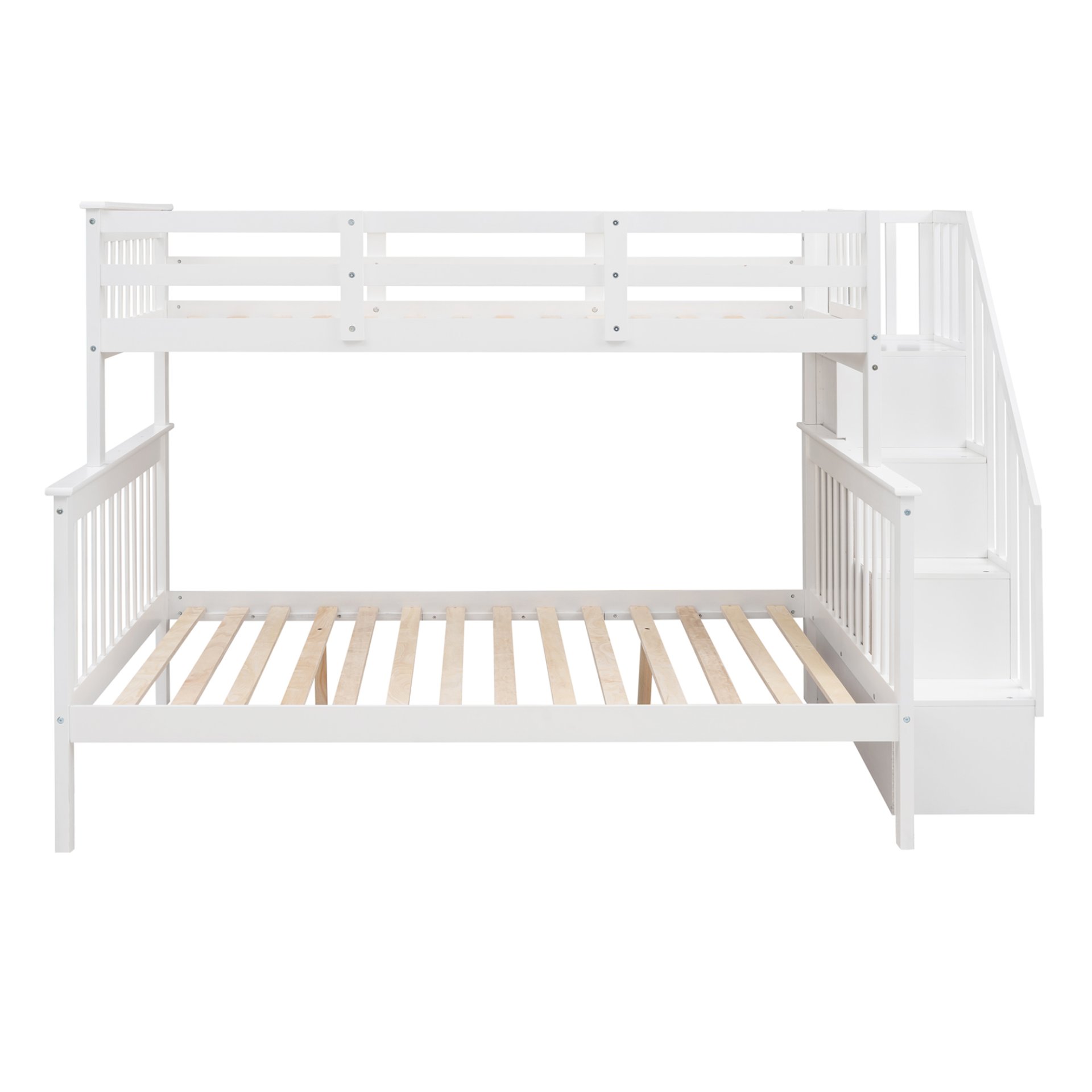 Twin Over Full Bunk Bed Stairway With Storage And Guard Rail For Bedroom - White - Image 5