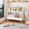 Kids Bookshelf And Toy Organizer, 5 Cubbies Wooden Open Bookcase, 2-Tier Baby Storage Display Organizer With Legs, Free Standing For Playing Room, Bedroom, Nursery, Classroom - White - Image 2