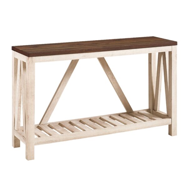 Farmhouse A Frame Entry Table With Lower Shelf - Dark Walnut / White Oak