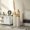 Floor Metal Vase Modern Style Decoration Home Droplet Shaped Metal Vase 3 Piece Set Gorgeous Home Decoration Large Glazed Metal Vase - Gold / White - Image 11
