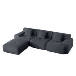 L Shaped Modular Sectional Sofa, Oversized 3 Seater With Deep Seat And Movable Ottoman - Dark Gray