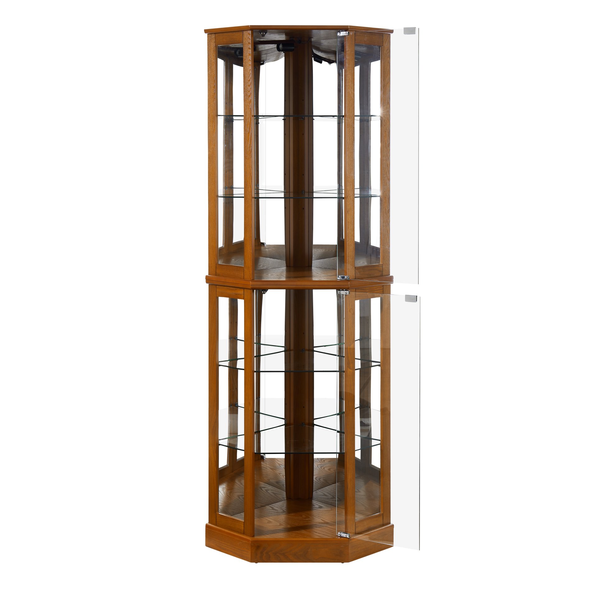 6 Shelf Corner Curio Display Cabinet With Lights, Mirrors And Adjustable Shelves (E26 Light Bulb Not Included) - Oak - Image 16