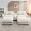 Chenille Upholstered Sectional Sofa With Removable Ottoman, USB Ports, Cup Holders, And Storage - Beige - Image 5