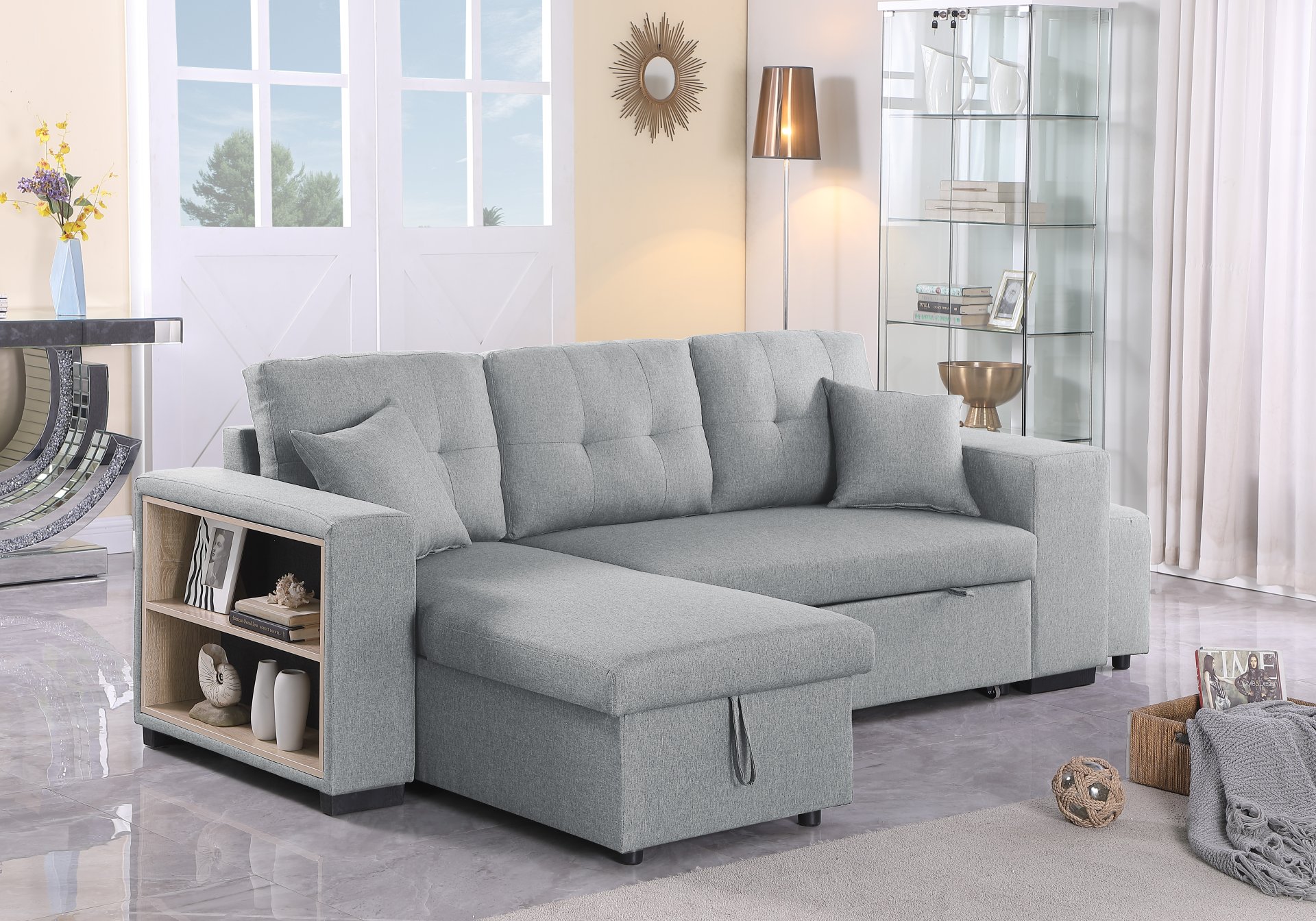 Daniel - Upholstered Reversible Sectional With Pull Out Loveseat - Light Gray - Image 7