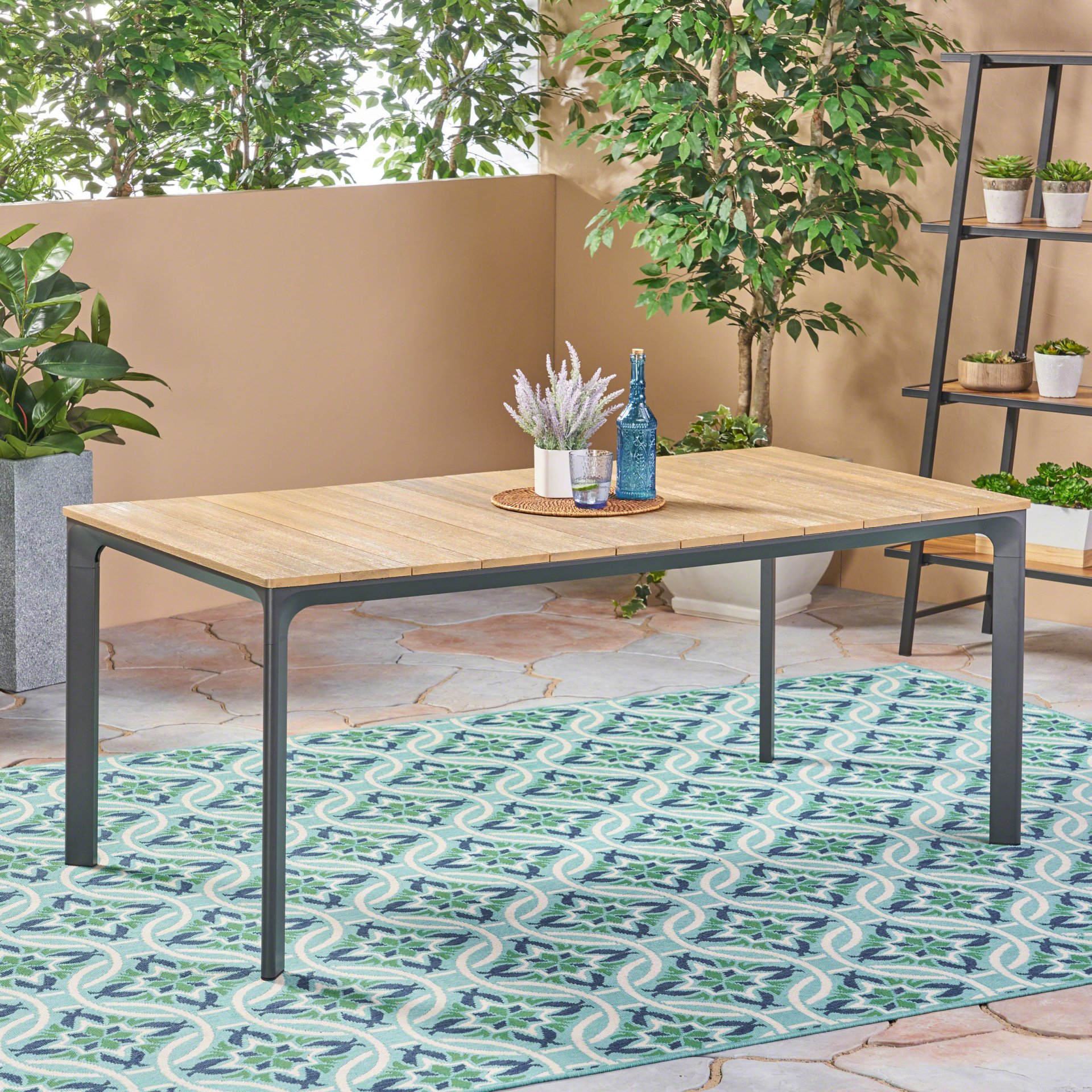 Eucalyptus Wood Topped Patio Dining Table With Aluminum Frame - Gray - Image 2