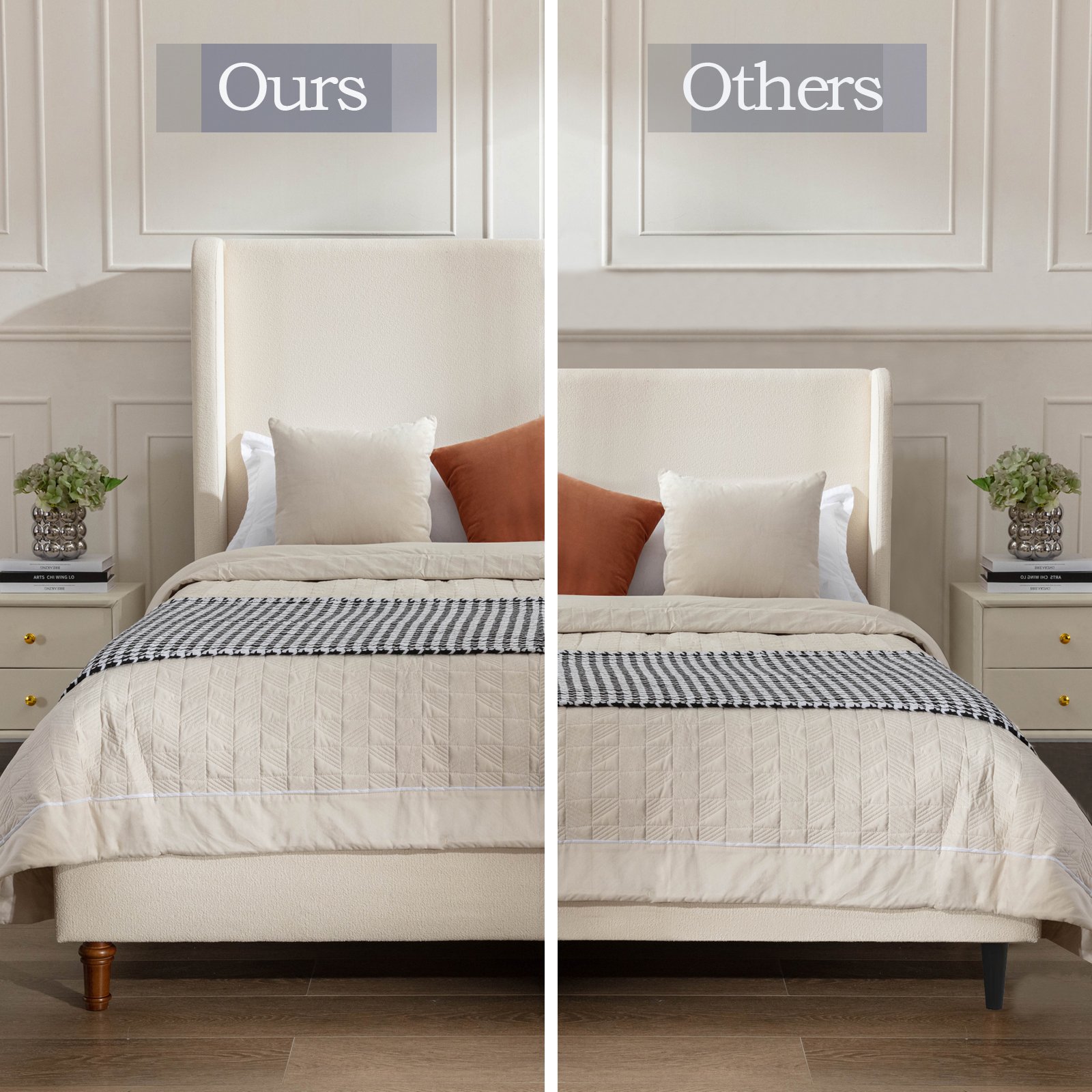 Harper - California King Size Tall Headboard Upholstered Boucle Bed - Ivory - Image 6