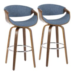 Curvini - Mid-Century Modern Barstool (Set of 2) - Walnut / Blue