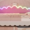 Twin Extending Daybed With LED Lights, Modern Upholstered Princess Daybed With Crown Headboard - White - Image 19