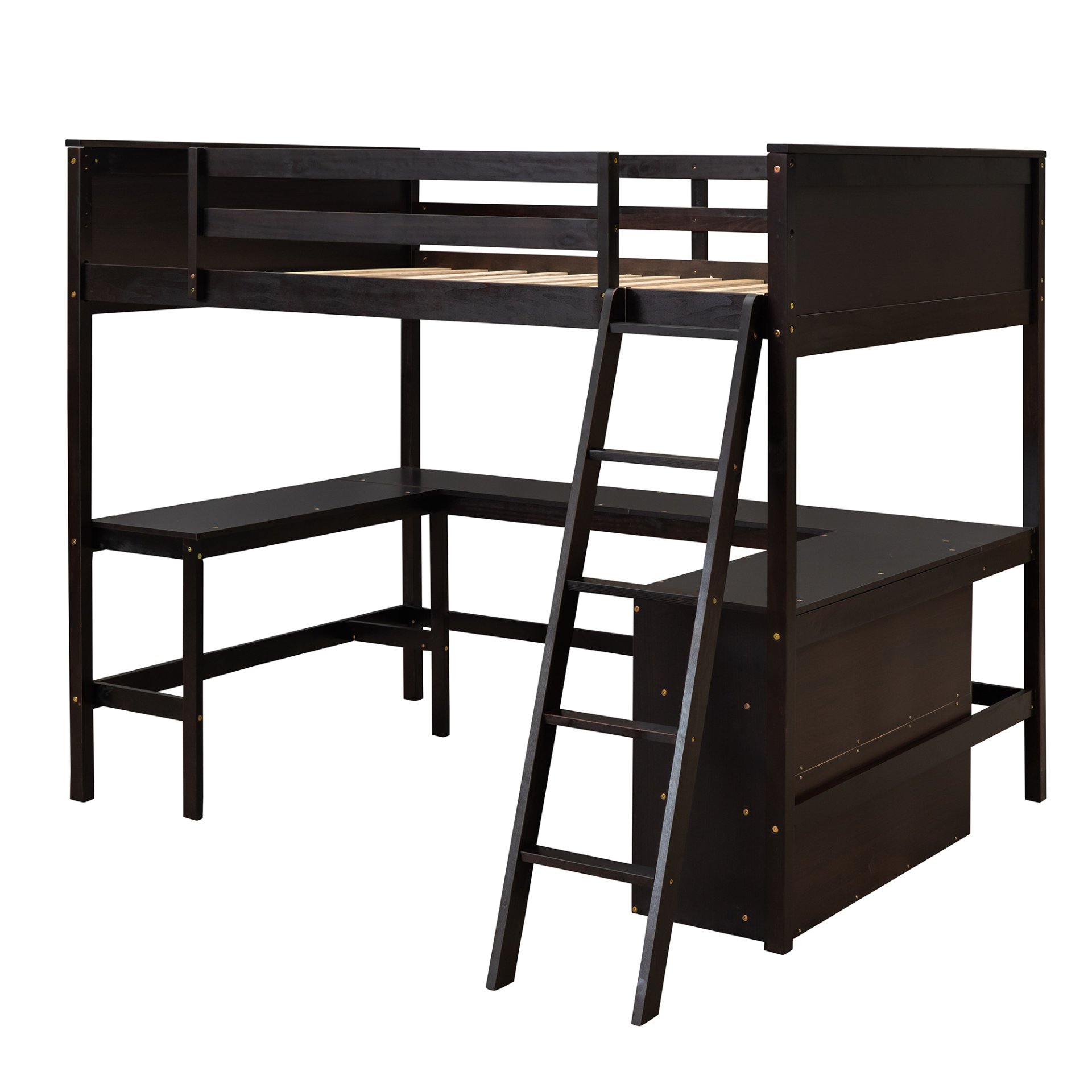 Full Size Loft Bed With Shelves With Desk - Espresso - Image 3
