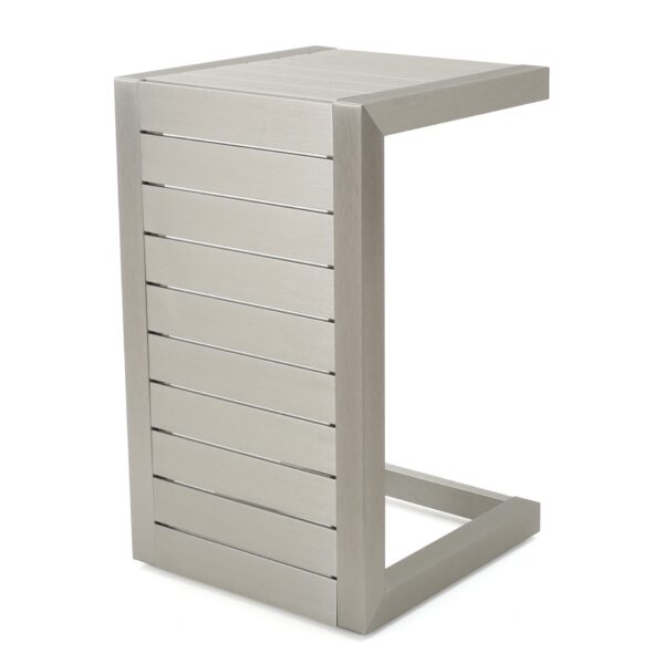 Aluminum Outdoor Side Table, C Shaped End Table, Outside Small Table For Patio - Silver