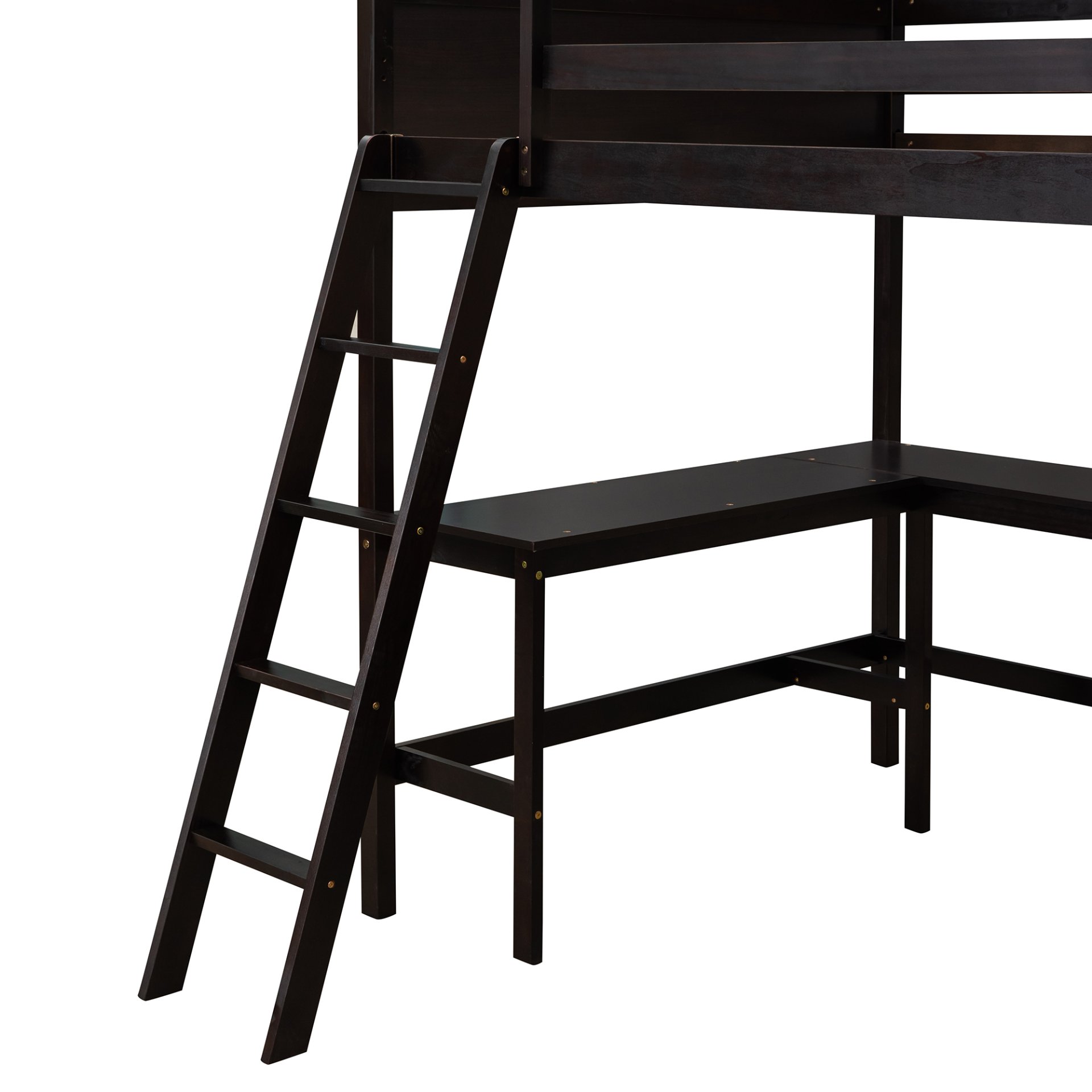 Full Size Loft Bed With Shelves With Desk - Espresso - Image 17