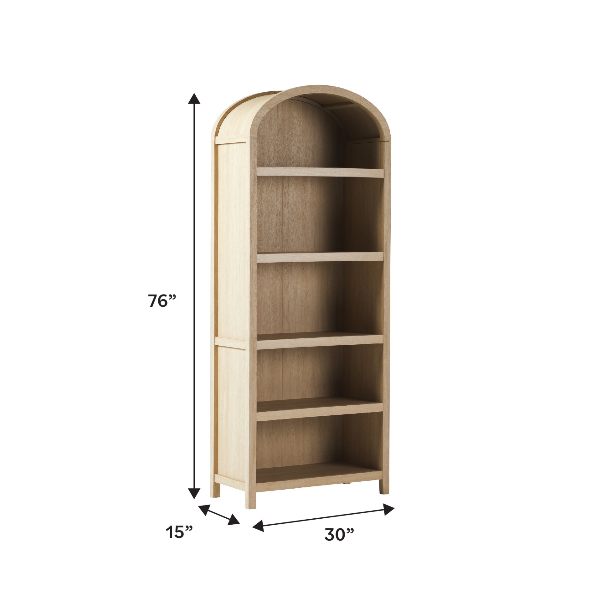 Modern 5 Shelf Open Arched Bookshelf - Oak - Image 12