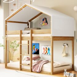 Twin Over Twin Bunk Bed With Tent - Natural
