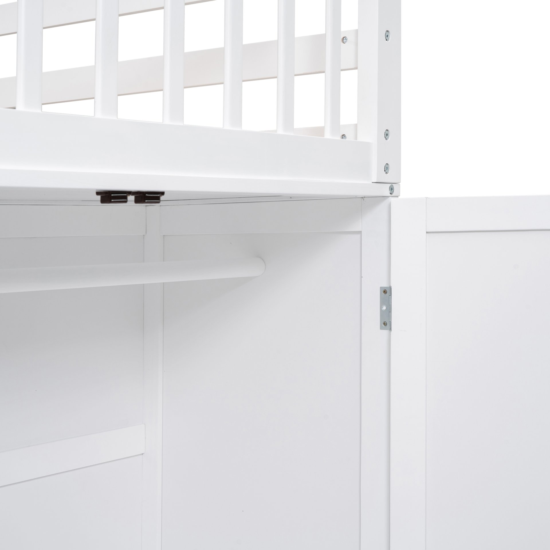 Twin Twin Over Full L Shaped Bunk Bed With 3 Drawers, Portable Desk And Wardrobe - White - Image 21