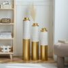 Modern Droplet Shaped Floor Vase Set Honeycomb Design, 3 Piece Metal Decorative Vases For Home Interior Display - Gold / White - Image 17