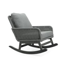 Contemporary Minimalist Wicker Rocking Chair With Soft Polyester Cushions And Durable Wooden Frame - Gray