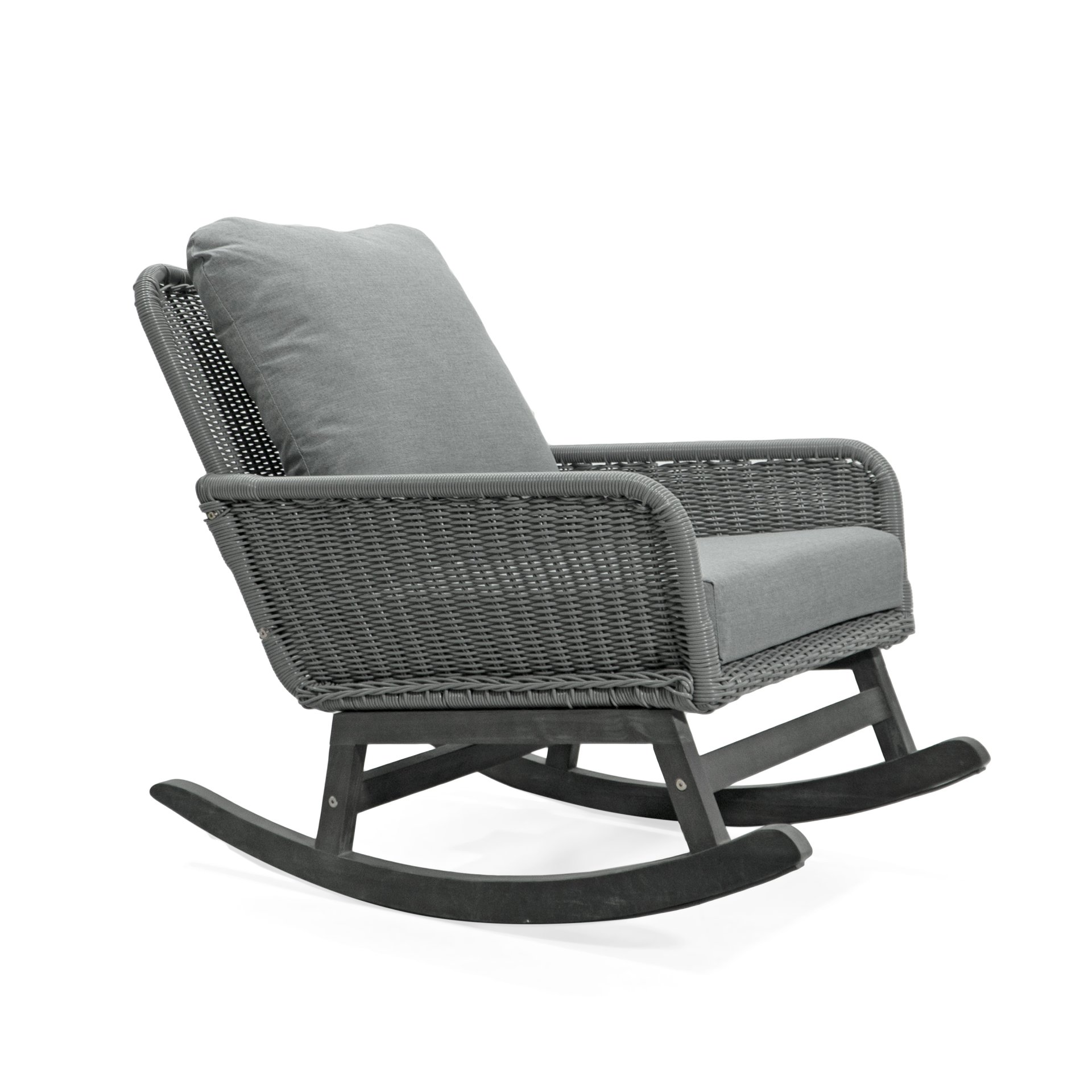 Contemporary Minimalist Wicker Rocking Chair & Soft Polyester Cushions And Durable Wooden Frame (Set of 2) - Gray - Image 5