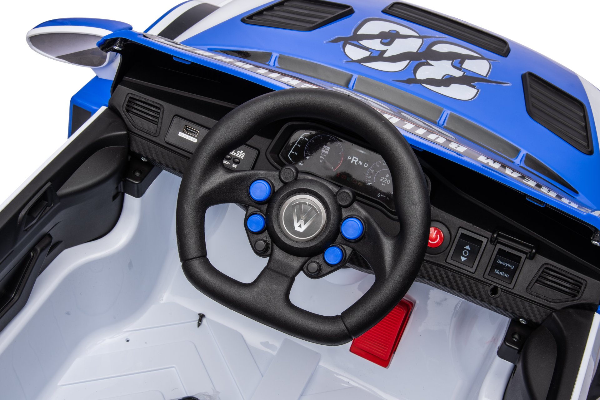 12V4A 20W*2 One Button Start, Forward And Backward, High And Low Speed, Music, Front Light, Power Display, Two Doors Can Open, 2.4G R / C, Seat Belt Four Wheel Absorber Kids Ride On Car - Blue - Image 12