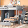 Full Over Twin Bunk Bed With Wardrobe, Drawers - Gray - Image 17