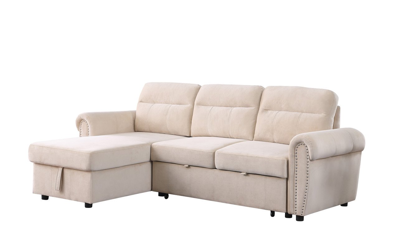 Ashton - Reversible Sleeper Sectional Sofa Chaise - Beige - Image 6