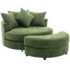 360° Swivel Accent Barrel Chair With Storage Ottoman & 4 Pillows, Modern Chenille Leisure Chair Round Accent For Living Room - Green - Image 21