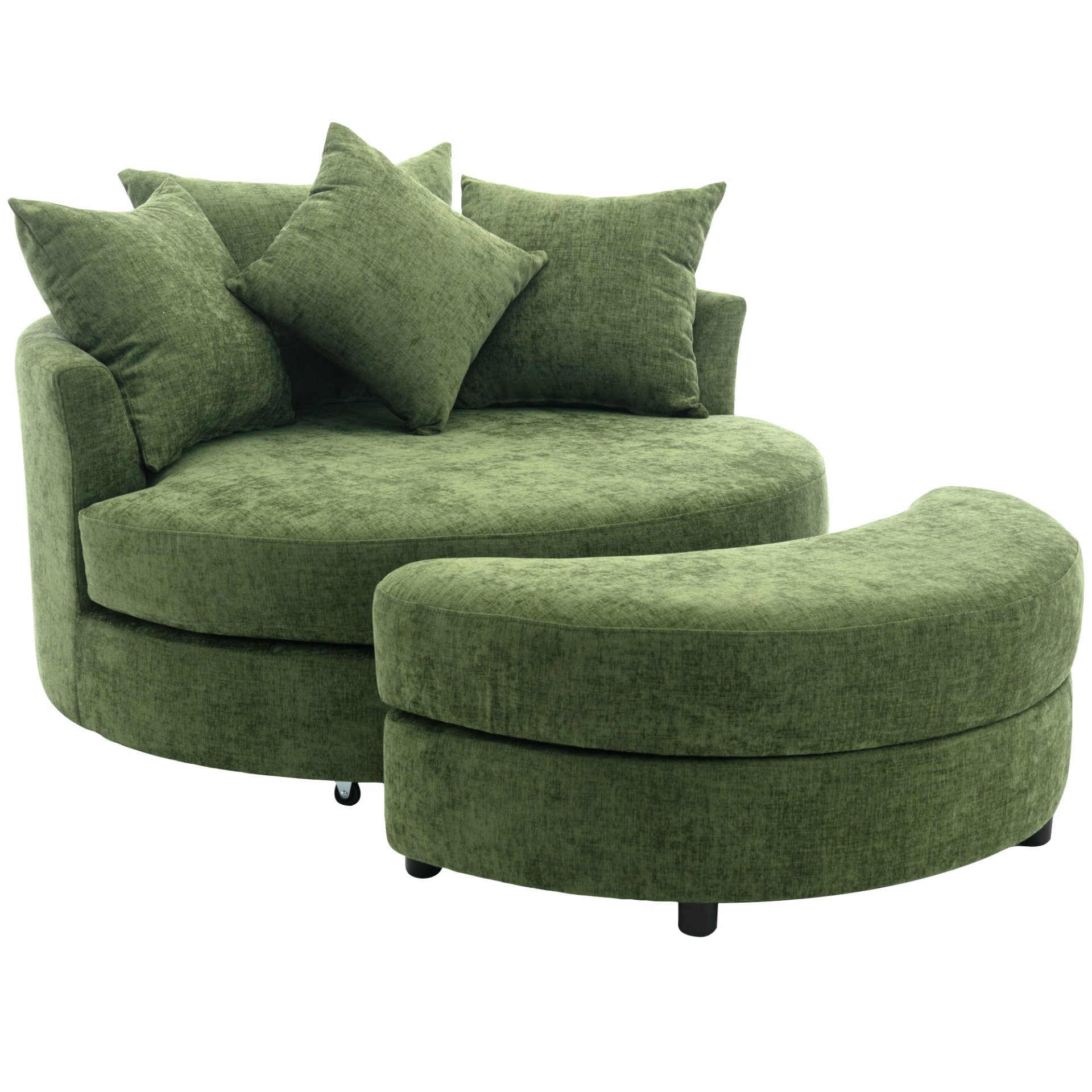360° Swivel Accent Barrel Chair With Storage Ottoman & 4 Pillows, Modern Chenille Leisure Chair Round Accent For Living Room - Green - Image 21