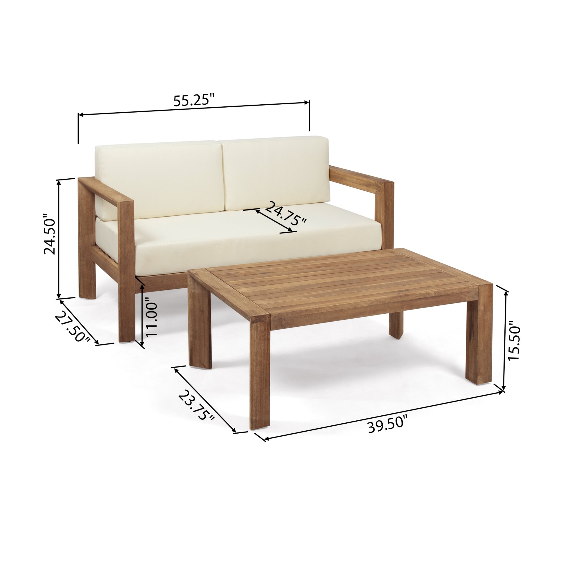 2 Piece Patio Set With Open-Back Loveseat And Coffee Table - Beige / Brown - Image 3