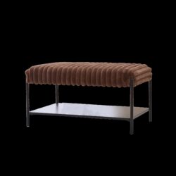 Upholstered Ottoman Coffee Table Foot Rest With Metal Legs And Wooden Storage - Brown