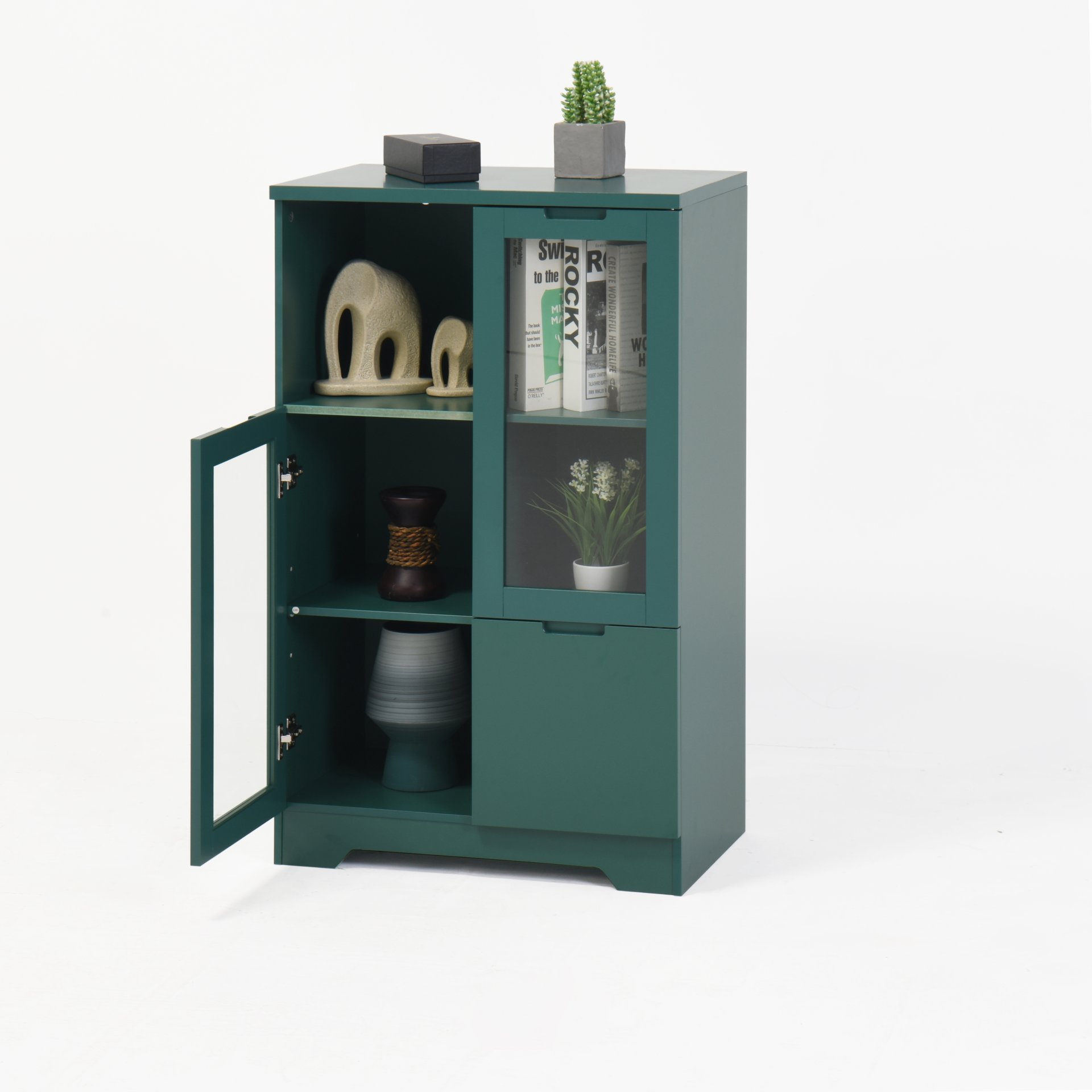 Modern Painted Cabinet With Glass Doors And Drawer - Green - Image 17