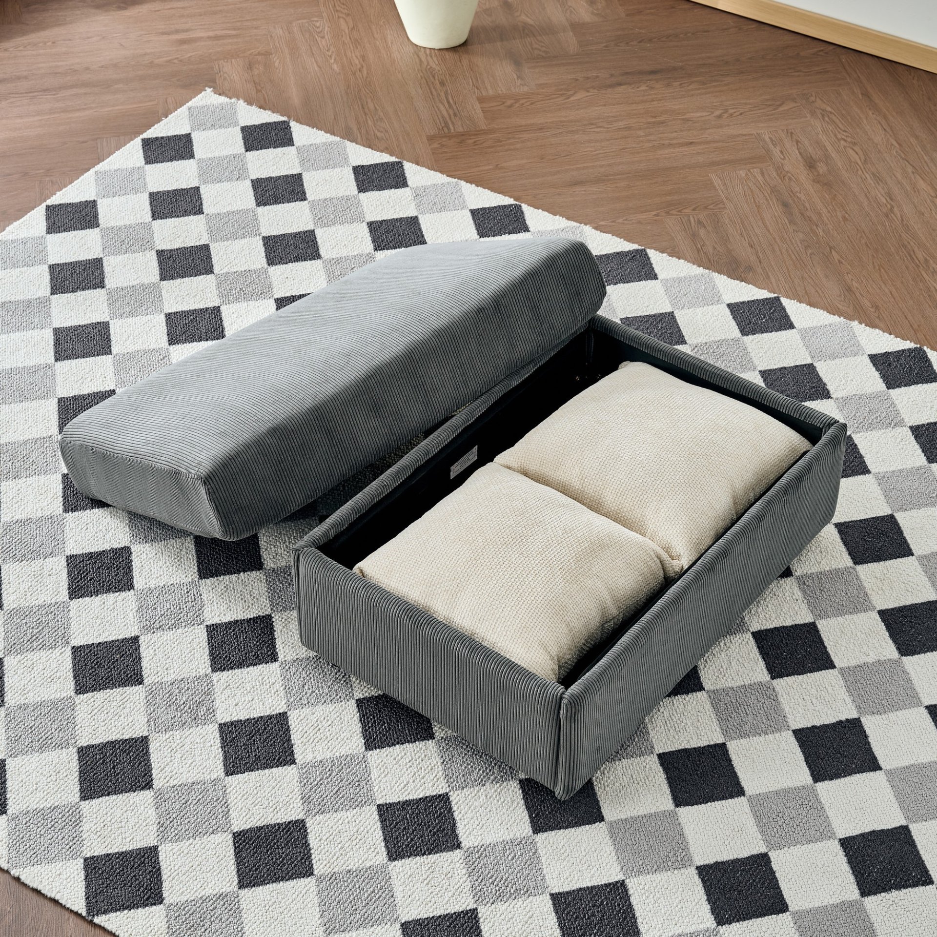 Comfy Corduroy Oversized Chaise Lounge Chair With Ottoman And Storage - Gray - Image 11