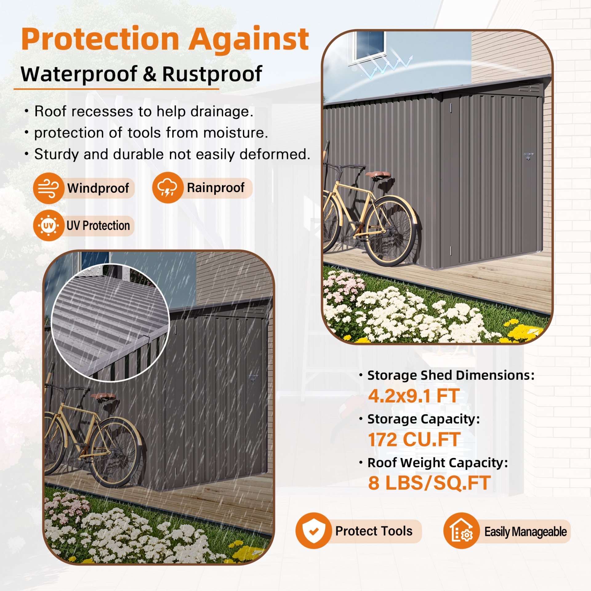 Metal Outdoor Storage Shed 4 X 9 Ft With Sloping Roof, Vents, And Side Door - Gray - Image 6