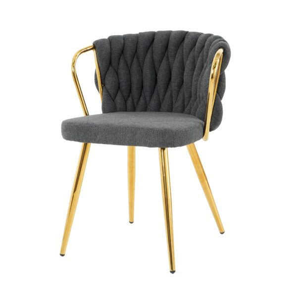Modern Simple Dark Gray Linen Dining Chair With Plated Metal Legs, (Set of 2) - Gold