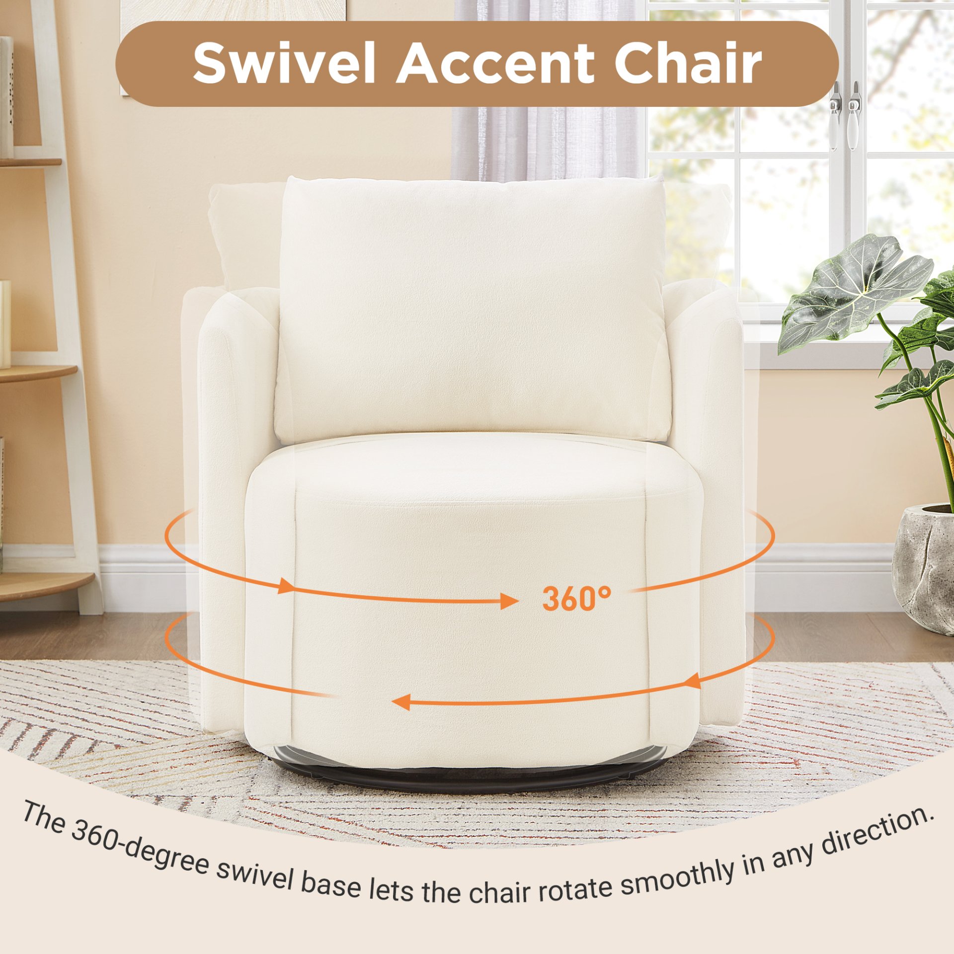 360° Swivel Chair With Upholstered Curved Design - Beige - Image 6