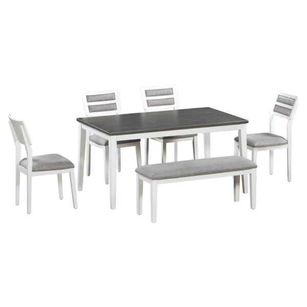 6 Piece Dining Set Classic And Traditional Style, Includes Dining Table, 4 Upholstered Chairs & Bench - White / Gray