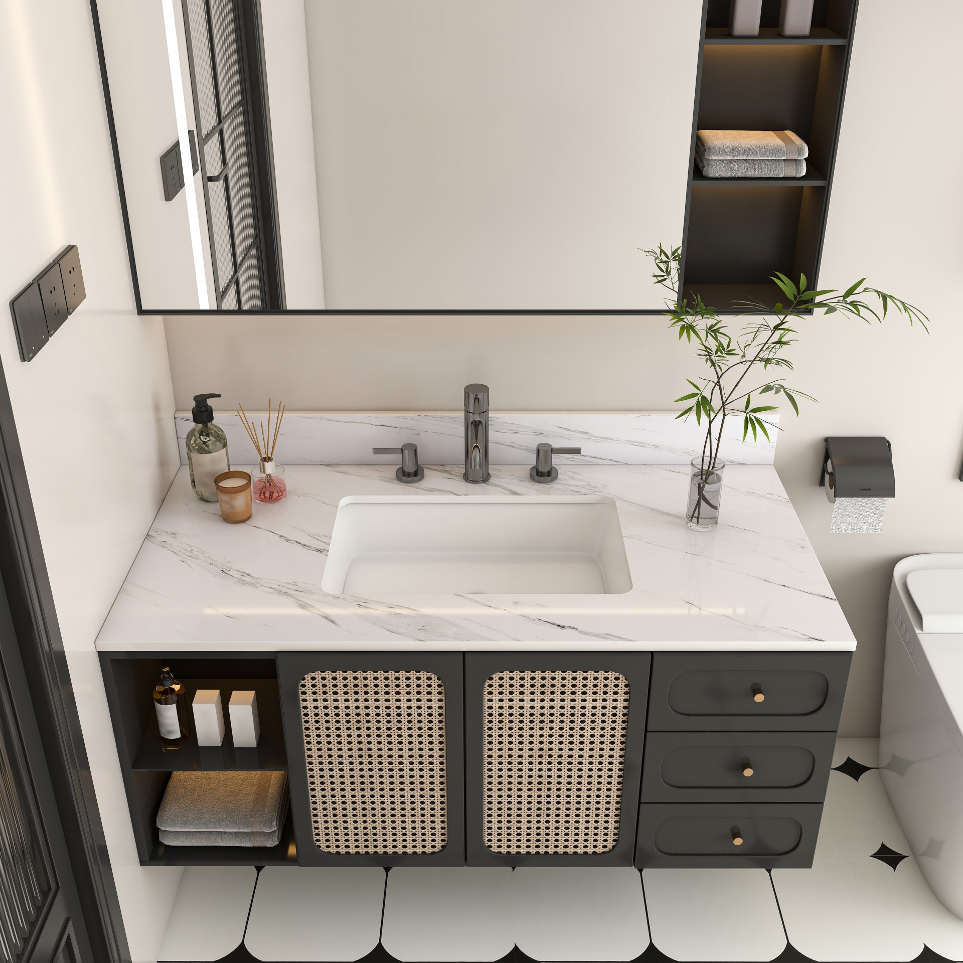 Elegant Marble Vanity Top, 43" Bathroom Vanity With Undermount Sink Sintered Stone, Bianco Carrara Venato - White - Image 16