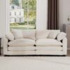 Modern Fabric Living Room Sofa 2 Seater With 4 Pillows Upholstered Deep Seating Loveseat Light Corduroy - Beige - Image 5