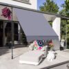 Manual Retractable Patio Awning UV Resistant Polyester Sun Shade With No Drill Installation - Gray - Image 9