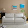 Modern Square Arm Sofa With Soft Fabric Upholstery, Deep Cushions, Sturdy Wooden Legs - White - Image 4