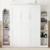 Full Size Murphy Wall Bed With Shelves And LED Lights - White - Image 18