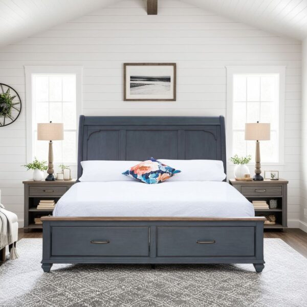 Americana - Queen Size Sleigh Bed - Blue