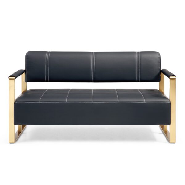 Modern Upholstery Accent Loveseat Sofa For Living Room 2 Seater With Golden Metal Arms - Black