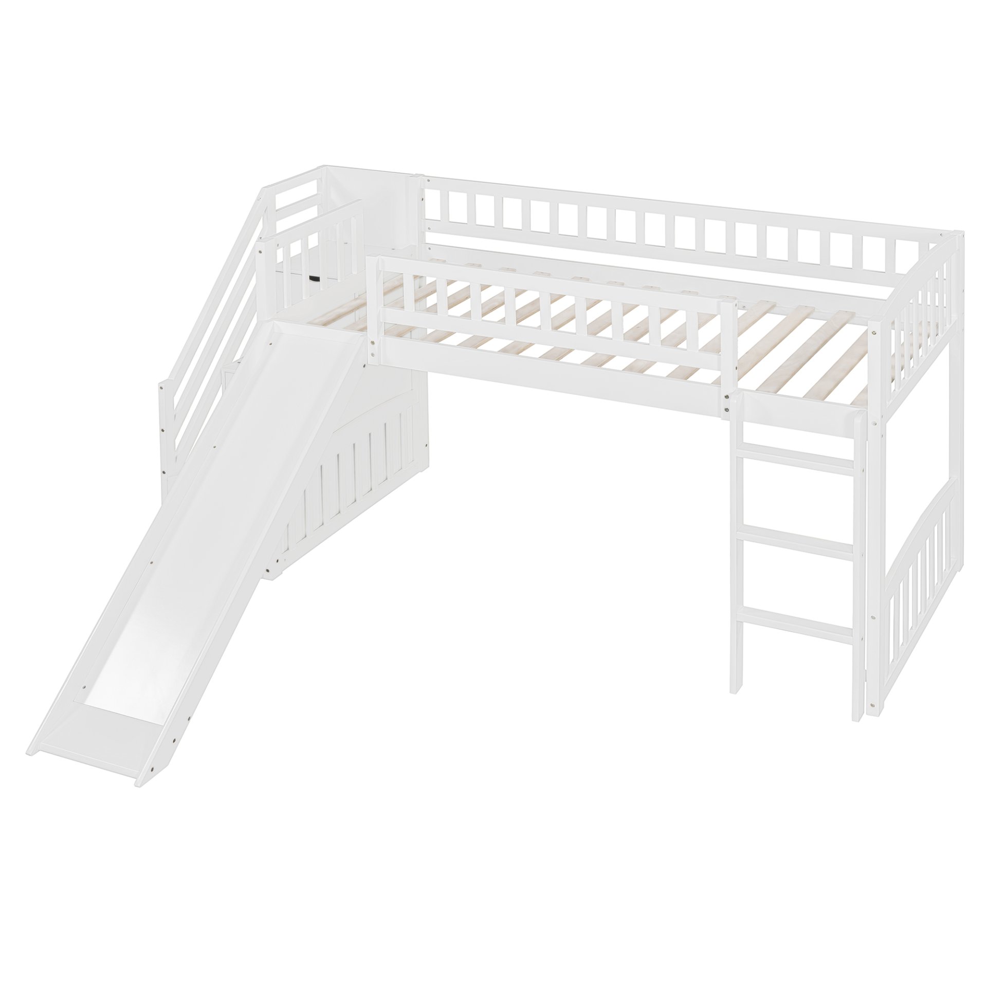 Twin Size Loft Stairway Bed With 2 Drawers And Slide - White - Image 14