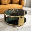 Double Layer Tempered Glass Top Stainless Steel Round Coffee Table For Living Room - Gold / Black - Image 2