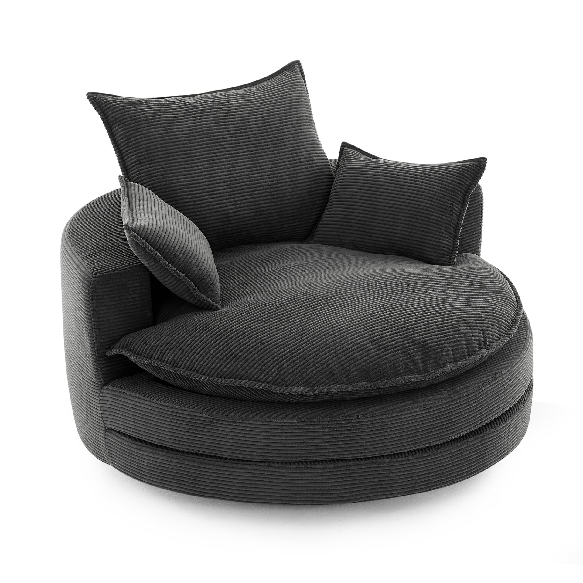 Modern 360° Swivel Sofa Chair With Dual Layer Cushion And Removable Pillows Corduroy - Black - Image 14