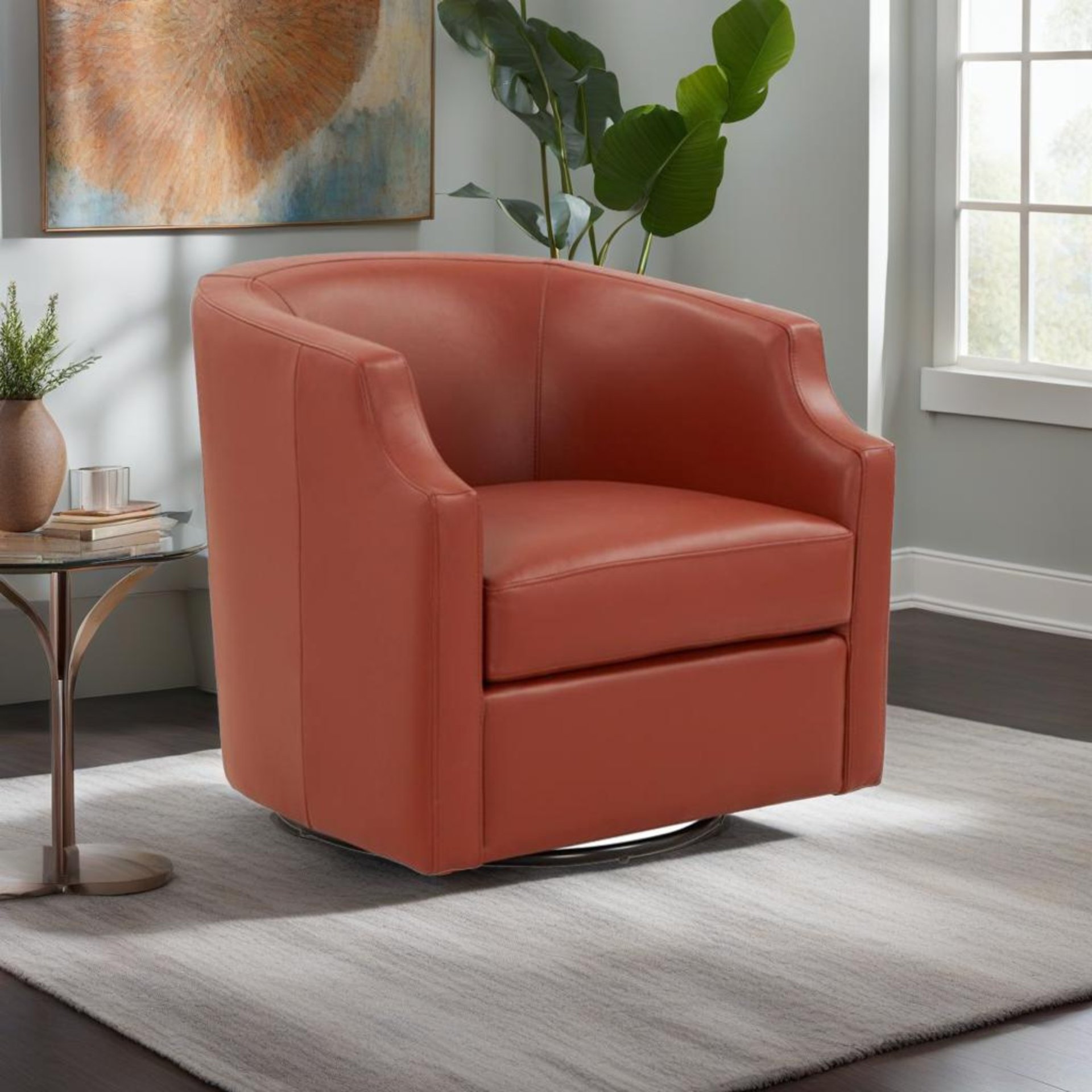 Emmett - Swivel Glider Barrel Chair With Clip Arm Design - Caramel - Image 2