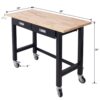 Work Bench, Workbench With Drawer Storage, Heavy Duty Bamboo Wood Work Table With Wheels For Garage Home Office - Black / Light Brown - Image 12