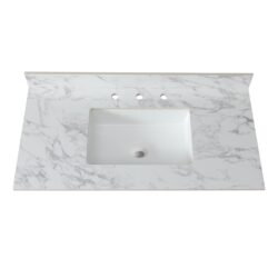 Elegant Bathroom Vanity Top With Rectangular Undermount Ceramic Sink Sintered Stone - White