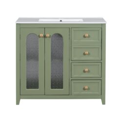 Bathroom Vanity With Two Soft Close Doors, Adjustable Shelves And Three Drawers - Green