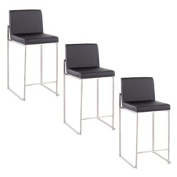 Fuji - Contemporary, High Back Barstool (Set of 3) - Black